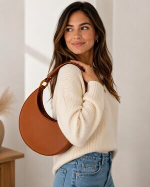 Classic Crescent Shoulder Bag - Brown